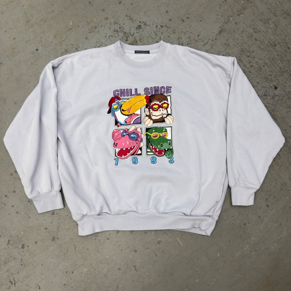 Brandy Melville Chill Since 1993 Graphic Sweatshirt Lavender Grey Pockets OS